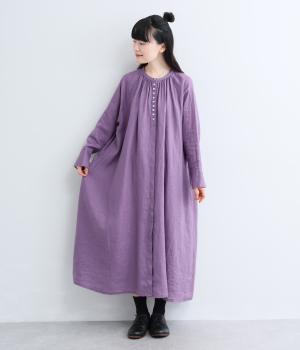 ヨーロピアンリネンラグランスリーブ前あきワンピース(アッシュパープル-F)