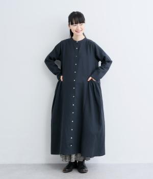 コットンリネンダブルガーゼポケットギャザーワンピース(ネイビー-F)