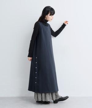 コットンリネンダブルガーゼサイドボタンジャンパースカート(ネイビー-F)