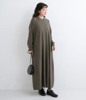 襟付きニットワンピース（チャコール・F）