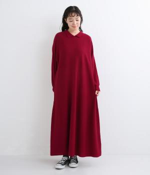 襟付きニットワンピース（レッド・F）