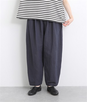 リネンコットンワッシャータックテーパードパンツ(ネイビー-ONESIZE)