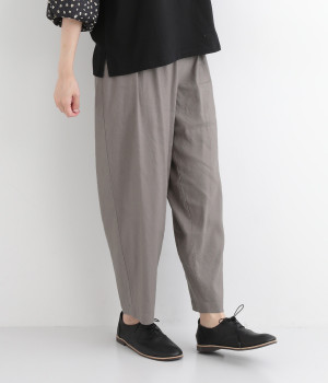 リネンレーヨンストレッチテーパードパンツ(ライトグレー-ONESIZE)