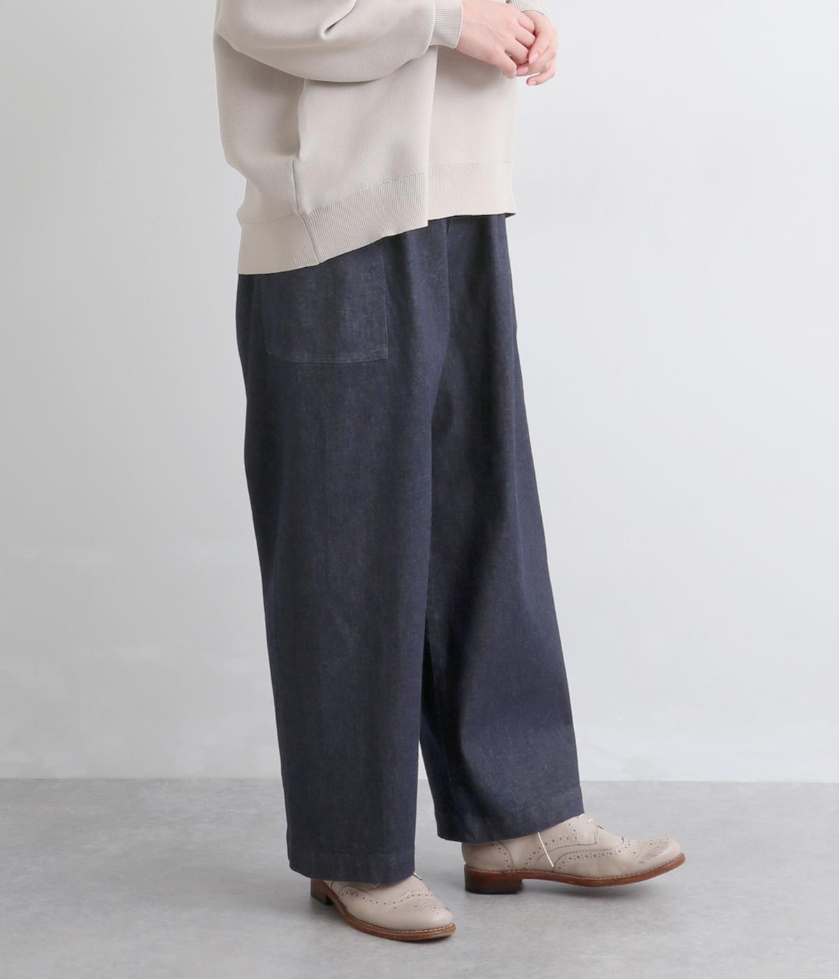 1０ｏｚ　ムラ糸ストレッチ　デニムワイドパンツ(ブルー-F)