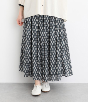 コットンボイルプリントスカート(ブルー系-ONESIZE)