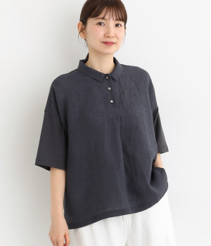 コットン天竺×リネンドッキングシャツ(チャコール-ONESIZE)