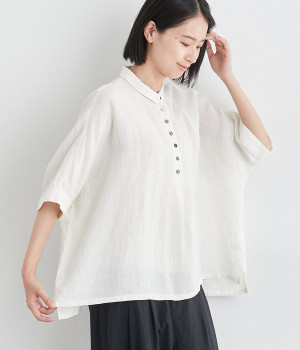 リネンワッシャーちび襟ブラウス(オフホワイト-ONESIZE)