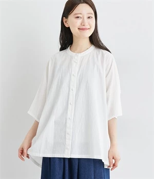 コットンオーガニックジョーゼットワイドブラウス(アイボリー-ONESIZE)