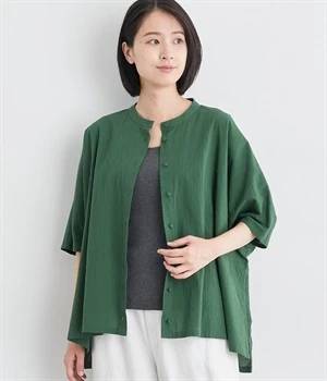 コットンオーガニックジョーゼットワイドブラウス(グリーン-ONESIZE)