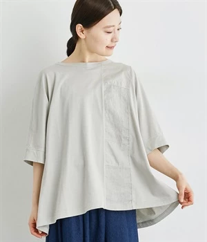 コットン製品染め天竺×布帛パッチワークプルオーバー(ライトグレー-ONESIZE)