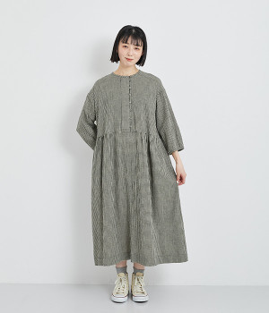 コットンリネンワッシャーワンピース(ギンガム-ONESIZE)