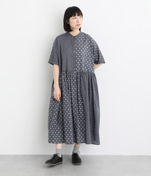 コットンローン水玉プリントワンピース(サックス-ONESIZE)