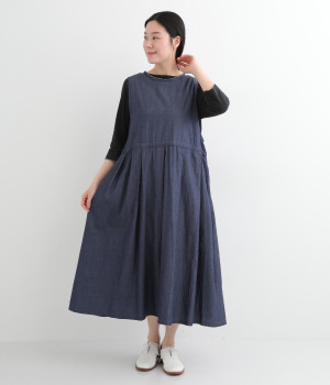 コットン4.5オンスデニムタックジャンパースカート(ブルー-ONESIZE)