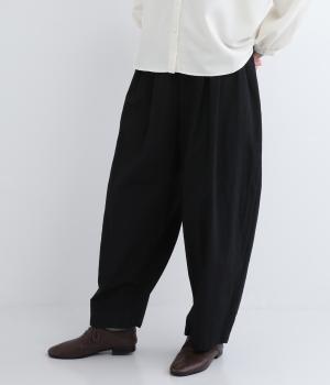 コットンリネンダンプテーパードパンツ(ブラック-F)