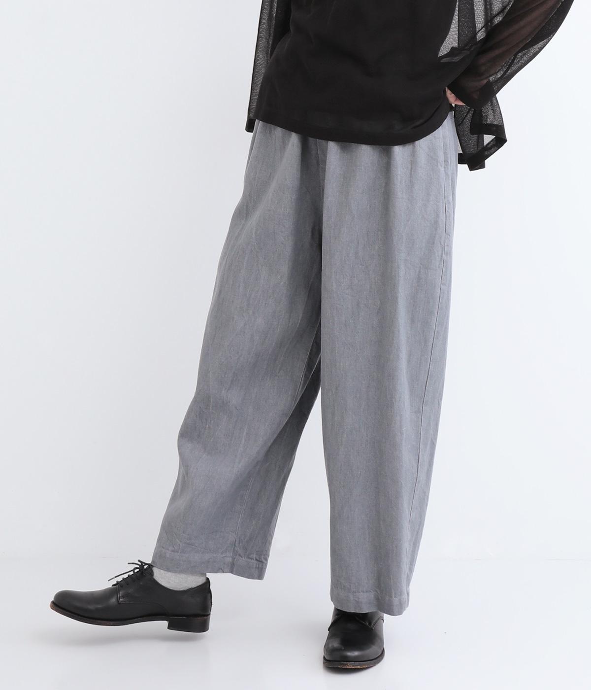 ムラ糸デニムコットンワイドタックパンツ(グレー-F)