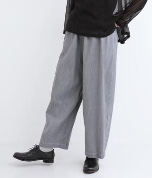 ムラ糸デニムコットンワイドタックパンツ(グレー-F)