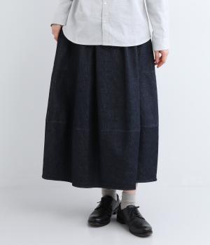 コットンムラ糸コクーンデニムスカート(ブルー-F)