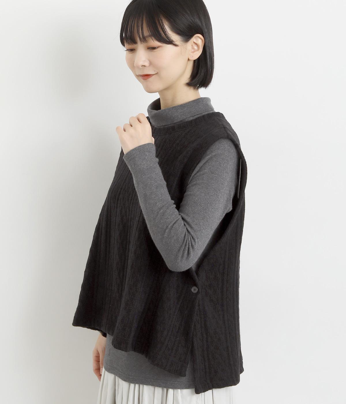 ウール混ポンチコンビケーブル柄ベスト(ブラック-F)