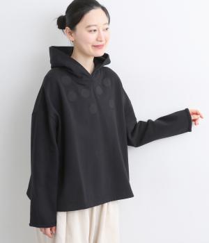 コットンフリース裏起毛ドットパーカー(ブラック-F)