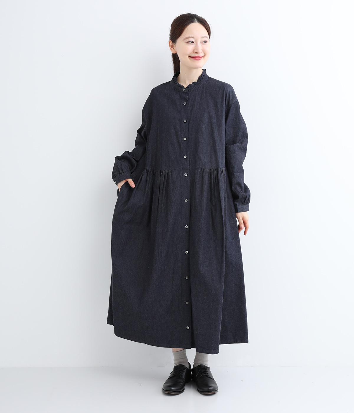 デニムコットンワンピース(ブルー-F)