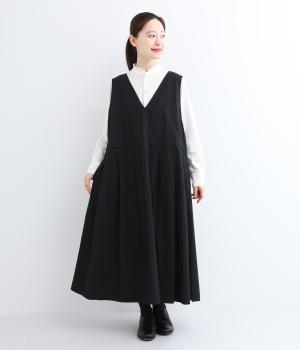 コットンリネンダンプタックジャンパースカート(ブラック-F)