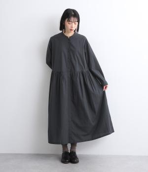 超長コットン多ボタン切替チェックワンピース(ネイビー系チェック-F)