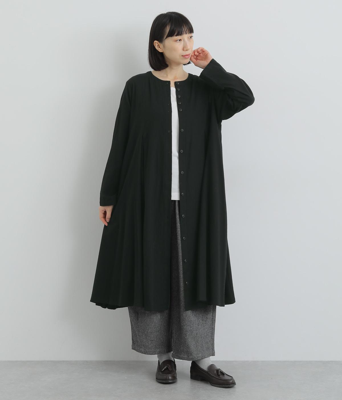 コットンビエラシャンブレー多ボタンギャザーワンピース(ブラック-F)