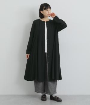 コットンビエラシャンブレー多ボタンギャザーワンピース(ブラック-F)