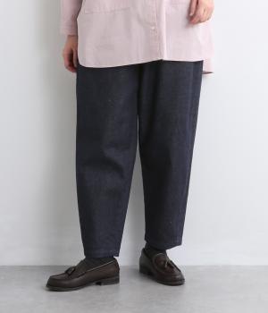 コットンリネンデニム　テーパードパンツ(ブルー-F)