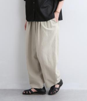 コットンリネンワッシャー　タックワイドパンツ(グレー-F)