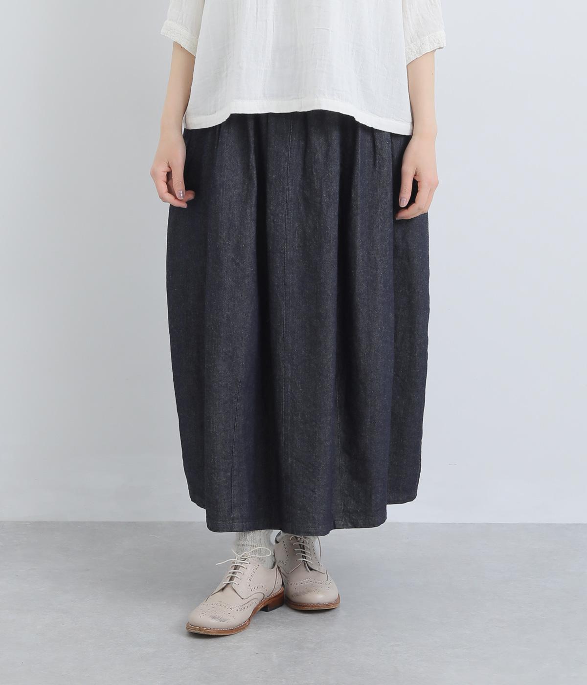 コットンリネンデニムコクーンスカート(ブルー-F)