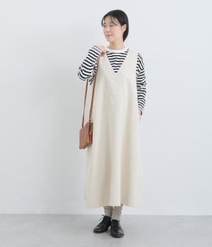 コットンリネンデニム　ジャンパースカート(キナリ-F)