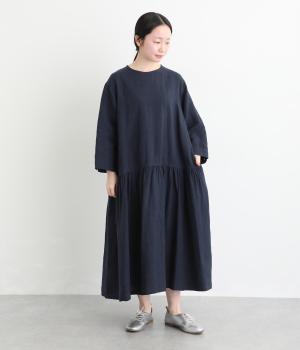 フレンチリネンギャザーワンピース(ネイビー-F)
