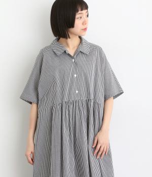 ブロードストライプ&ギンガム　ドルマンワンピース(ブラックギンガム-F)