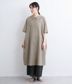 ウェーブランダムドットプリント　ストレートワンピース(グレージュ系-F)