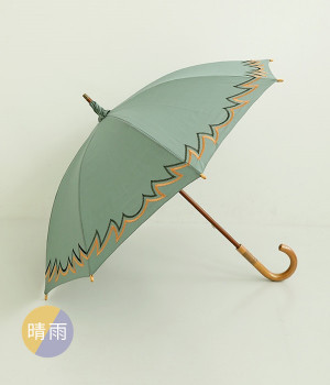 晴雨兼用パラソル　刺繍　長傘47cm(グレイッシュグリーン-ONESIZE)
