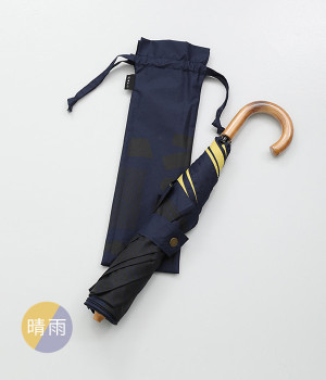 木曲がり手元パラブレラ　晴雨兼用　vibes　折りたたみ傘　50cm(ネイビー-ONESIZE)
