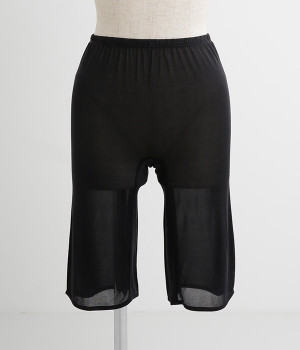 正絹シルク100% ニットシリーズ　5分丈ボトム(ブラック-L)