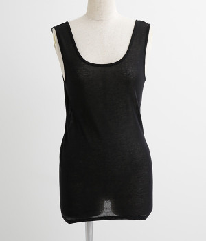 肌側シルク100% エアリータンクトップ (内絹外綿)(ブラック-L)