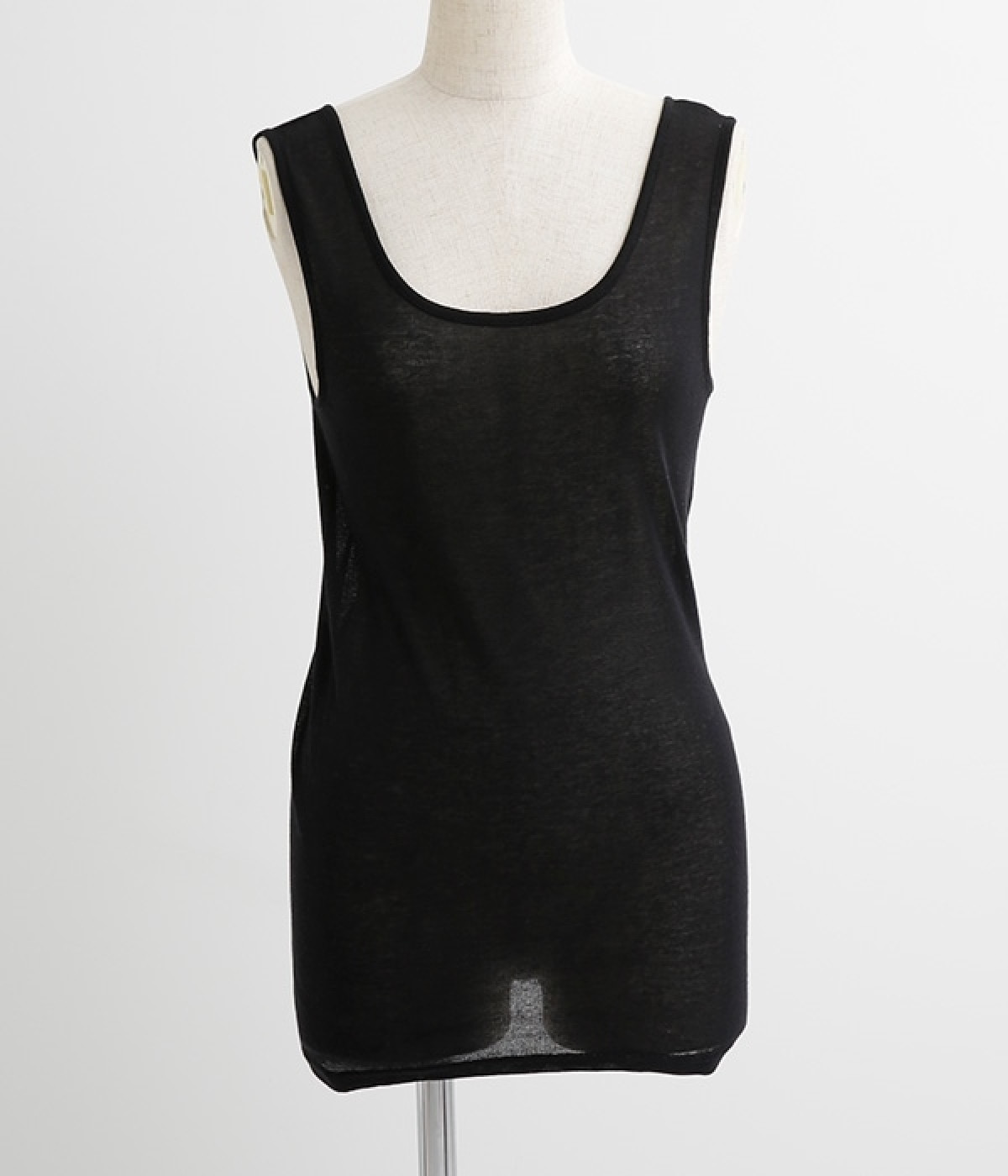 肌側シルク100% エアリータンクトップ (内絹外綿)(ブラック-M)