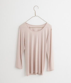 正絹シルク100%　8分袖インナー(モカ-L)