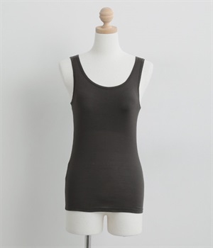 シルク100％　カップ付きタンクトップ(チャコール-L)