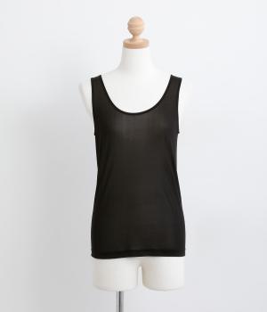 正絹シルク100%インナー タンクトップ (天竺編み)(ブラック-L)