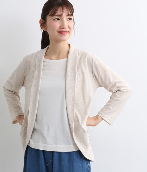 梨地長袖ボレロカーディガン(杢ベージュ-L)