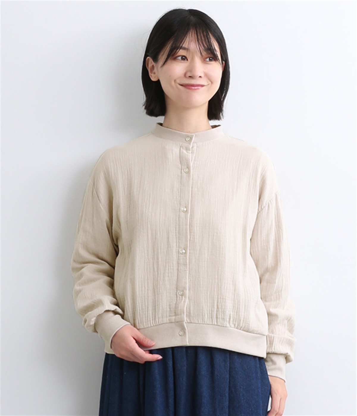 ダブルガーゼ薄手ブルゾン(ライトベージュ-M)