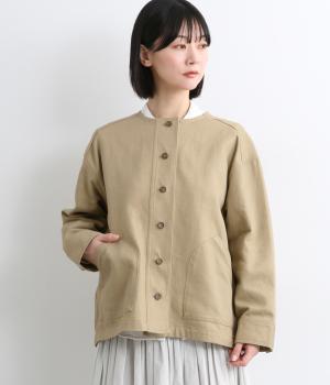 ソフトカツラギノーカラージャケット(ベージュ-M)