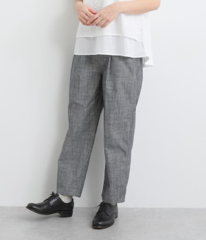 コットンシャンブレーアンクルテーパードパンツ(ブルー-L)