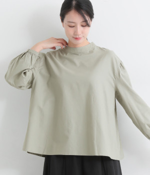 コットン平織り微起毛プルオーバーシャツ(ライトグリーン-L)