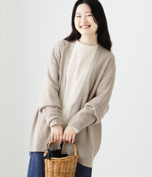 【neilikka】畦編み着流しロングカーディガン(グレージュ-L)