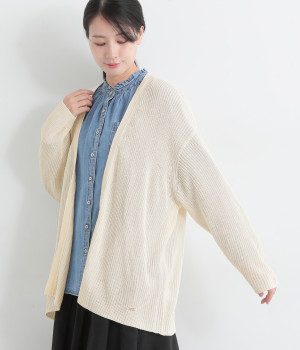 【neilikka】畦編み着流しロングカーディガン(アイボリー-L)